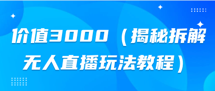 价值3000(揭秘拆解无人直播玩法教程)
